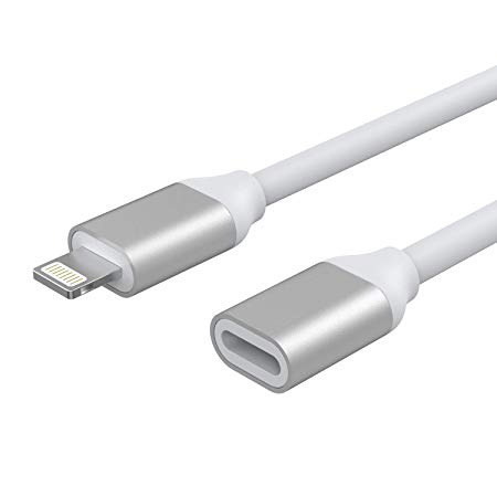 EMATETEK Extension Connector Cable Female to Male Transfer Video Audio Music Picture Data and Charging. 1PCS Male to Female Extender Cord Made of White TPE and Sliver Aluminum. (6.6 Ft / 2M)