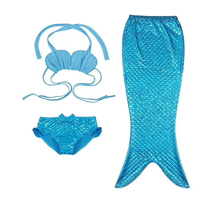 TFJH 3PCS Kids Girls Fancy Princess Swimmable Mermaid Tail Set 3-10Years