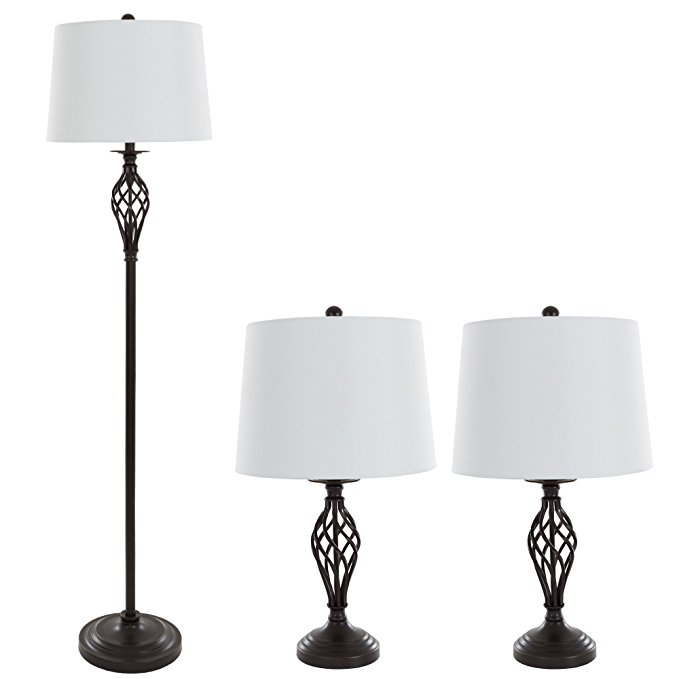 Table Lamps and Floor Lamp Set of 3, Spiral Cage Design (3 LED Bulbs included) by Lavish Home