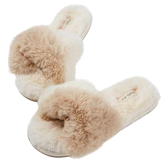 Women's Two-Tone Chic Soft Plush Fleece House Slippers