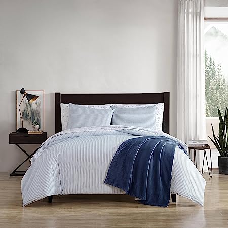 Eddie Bauer- Queen Duvet Cover Set, Cotton Bedding Set with Matching Sham(s), Casual Home Décor (Ticking Stripe Navy, Queen)