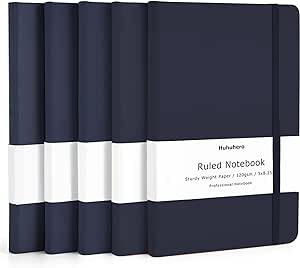 Huhuhero Notebooks Journal, Ruled Notebook, Premium Thick Paper Lined Journal, Black Hardcover Notebook for Office Home School Business Writing Note Taking Journaling, 5"×8.25" (5, Navy Blue)