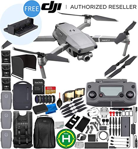 DJI Mavic 2 Zoom Drone Quadcopter with 24-48mm Optical Zoom Camera with Fly More KIT 64GB Ultimate Bundle