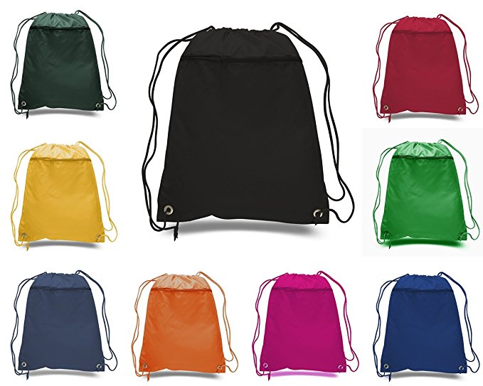 BagzDepot (12 Pack) Promotional Polyester Drawstring Backpack Sack Bag