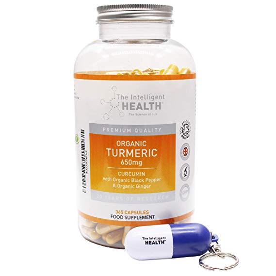 Organic Turmeric Curcumin Capsules 650mg W/Organic Black Pepper and Organic Ginger for Enhanced Absorption | Highly Potent Inflammation Supplement - with Free Pill Bottle Box - 365 Vegan Capsules
