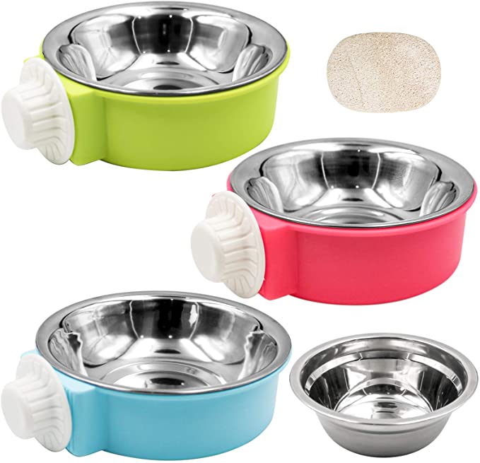 Bac-kitchen Crate Dog Bowl - Removable Stainless Steel Hanging Pet Cage Bowl Food & Water Feeder Coop Cup for Cat Puppy Bird Pets Guinea Pigs