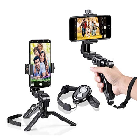 Zeadio Ergonomic Swivel Smartphone Handheld Grip Stabilizer Tripod Selfie Stick Handle Steadycam Kits with Bluetooth Shutter Remote, Fits iPhone Samsung Huawei Sony LG Nexus Nokia and All Phones