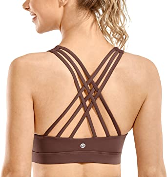CRZ YOGA Women's Strappy Sports Bra Full Coverage Padded Full Size Supportive Cute Workout Yoga Bra Tops Sexy Back