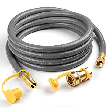 Madol 3/8" QDD NG Gas Hose 12' Long Quick Disconnect Low Pressure Natural and Propane Gas Hose [2578] 1/2 PSIG Pressure/Inlet 3/8 NPT Outlet 3/8 Flare Swivel Female Brass Connector