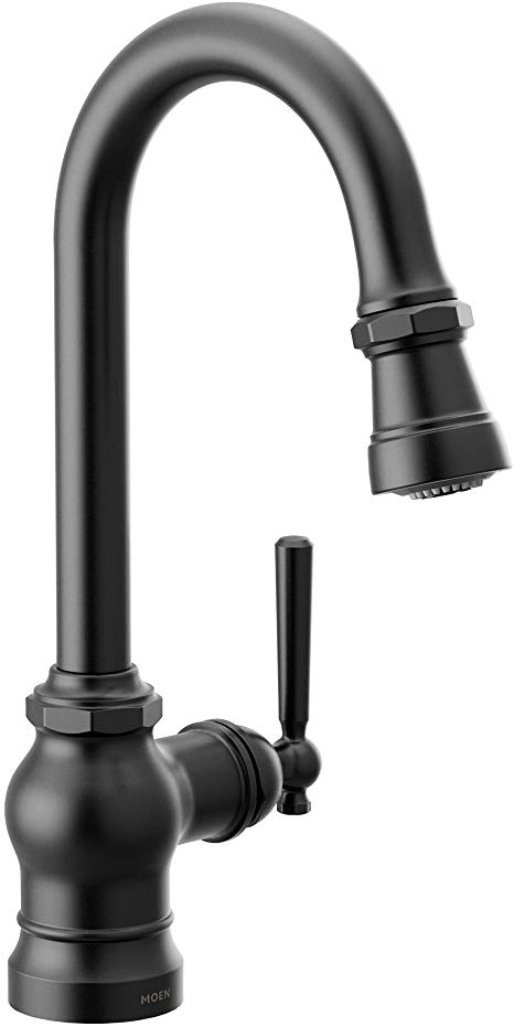 Moen S52003BL Paterson One-Handle Pulldown Bar Faucet with Power Clean, Includes Interchangeable Handle, Matte Black