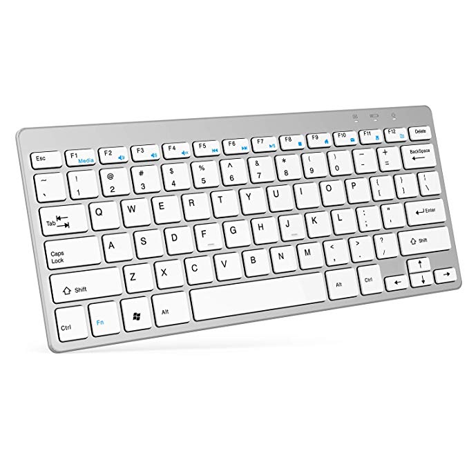 Boyata 2.4G Wireless Keyboard Stainless Steel Ultra Slim Keyboard with Type-C Convertor for Computer/Desktop/PC/Laptop/Surface/Smart TV and Windows 10/8 / 7 / Vista/XP and Mac OS-White