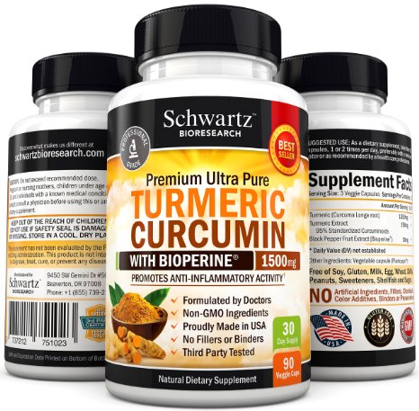 Turmeric Curcumin with Bioperine 1500mg Highest Potency Available Premium Pain Relief and Joint Support with 95 Standardized Curcuminoids Non-GMO Gluten Free Turmeric Capsules with Black Pepper
