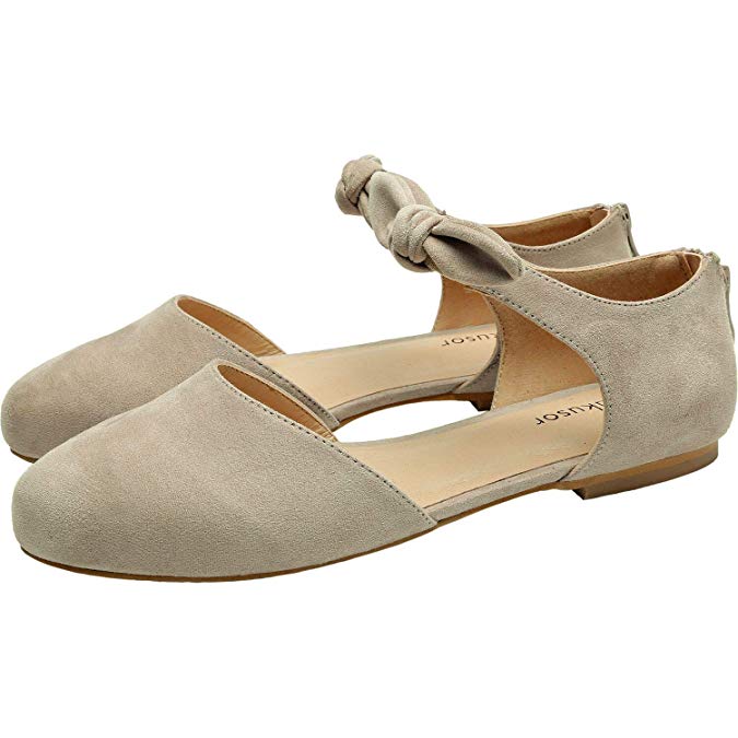 Women's Wide Width Flat Sandals - Elastic Ankle Strap Slip On Cozy Summer Ballet Flat.