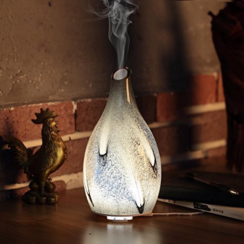GREEVOO Essential Oil Diffuser 120ml, Handmade Glass Art Enamel Pattern,Ultrasonic Aromatherapy Diffuser with Intermittent Setting, Soft and Bright Night Light, Cool Mist Humidifier for Home