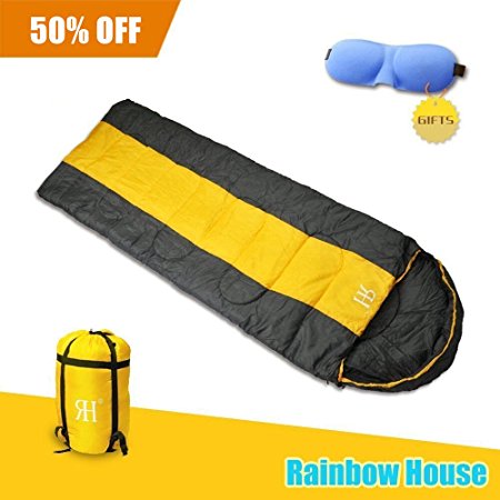 Lightweight Sleeping Bag 0 Degree Cold Weather Comfort & Portable Envelope Compact Sleeping Bag with Compression Bag for Camping Backpacking Hiking Outdoor,Adults & Youth-Rainbow House