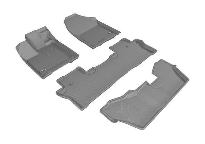 3D MAXpider Complete Set Custom Fit All-Weather Floor Mat for Select Honda Pilot Models - Kagu Rubber (Gray)