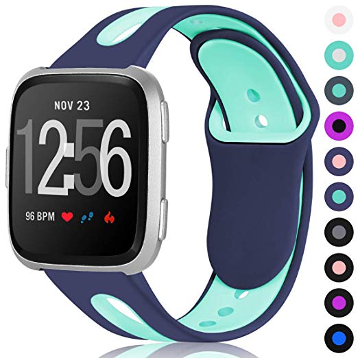 Maledan Compatible with Fitbit Versa Bands for Women Men Small Large, Breathable Soft Replacement Sport Strap with Air Holes Compatible with Fitbit Versa Fitness Smart Watch/Versa Lite/Versa SE