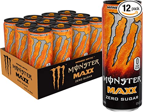 Monster Energy Maxx Mango Matic, Zero Sugar, Energy Drink, 12 Oz (Pack Of 12)