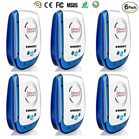 KOOCHY 6 Packs Ultrasonic Pest Repellent-Electronic Pest Repeller Plug-In Pest Control-Best eco guard ultrasonic Pest Repeller for Cockroach,Rodents,Flies,Roaches,Ants,Mice,Spiders,Fleas (6pack(A))