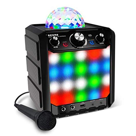 ION Audio Party Rocker Express | Battery Powered 40W Portable Bluetooth Party Speaker System & Karaoke Centre with Dome Party Light Display, LED Light Grille & Microphone