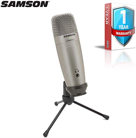 Samson C01U Pro USB Studio Condenser Microphone (Silver) with Extended Warranty Bundle