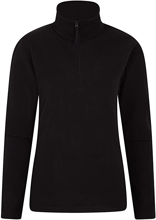 Mountain Warehouse Camber Womens Half Zip Fleece - Breathable Pullover, Antipill, Lightweight Ladies Top, Quick Wicking, Warm Jumper -Womens Clothing for Winter Travel Black M