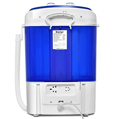 COSTWAY Mini Washing Machine, Portable Washer for Compact Laundry, Small Semi-Automatic Compact Washing Machine with Timer Control Single Translucent Tub 7lbs Capacity (Blue and White)