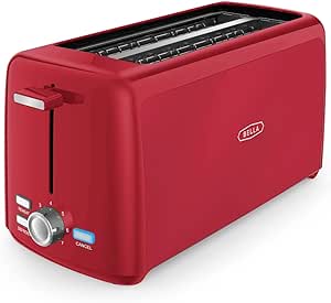 BELLA 4 Slice Long Slot Toaster, Black and Red