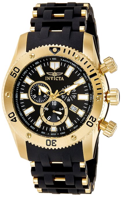 Invicta Men's 0140 Sea Spider Collection 18k Gold Ion-Plated and Black Polyurethane Watch