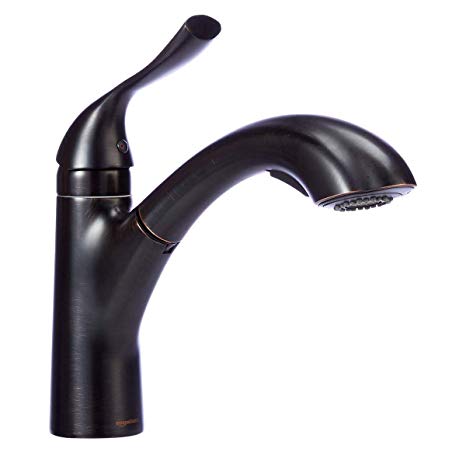 AmazonBasics Single-Handle Kitchen Pull Out Sprayer Faucet, Arched, Oil-Rubbed Bronze