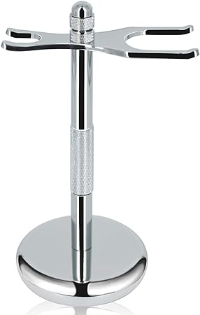 GRUTTI Safety Razor and Shaving Brush Stand, Deluxe Chrome Holder for Razor and Brush for Wet Shaving-Silver