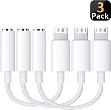 [3 Pack] Adapter Headphone Jack to 3.5mm Dongle for Phone 8/8 Plus/X/XS/XS Max/XR/7/7 Plus (Support iOS 10.3-12) (White)