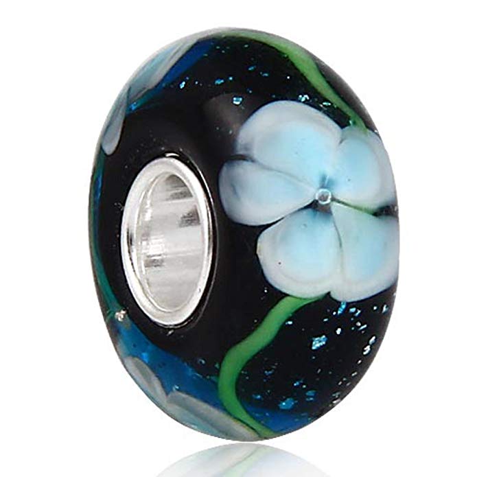 Murano Glass Beads 925 Sterling Silver Charms Flower Snowflake for European Bracelets by Sandcastle Jewellery