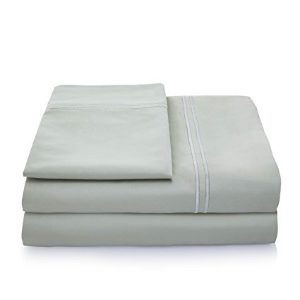 LINENSPA 600 Thread Count 100% Egyptian Cotton Deep Pocket Sheet Set - Twin - Sage