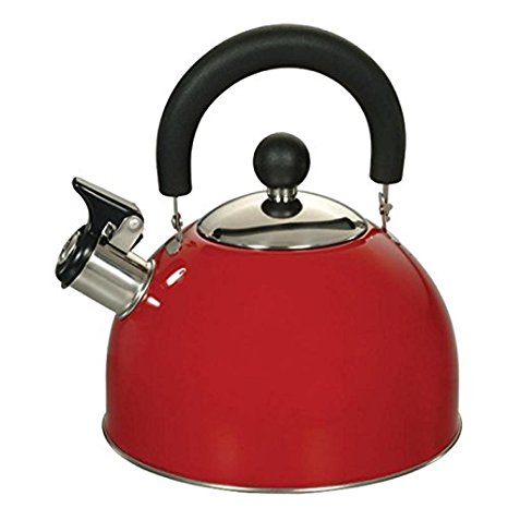 Euro-Ware 309-R Stainless Steel Whisteling Tea/Hot Water Kettle with Cool and Folding Handle, 2.5 quart, Red