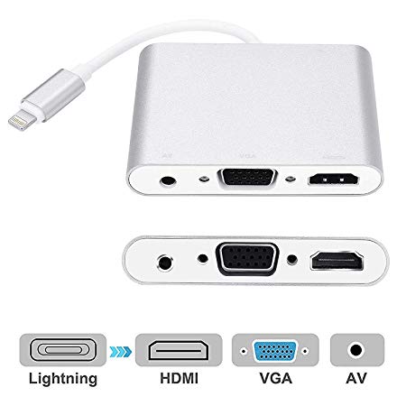 Compatible with iPhone iPad to HDMI VGA AV Adapter Converter, Bambud 4 in 1 Plug and Play Digital AV Adapter Compatible with iPhone Xs Max XR 8 7 6s Plus 6 iPad iPod to HDTV Projector Monitor