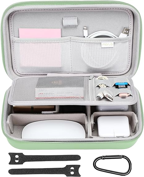 MOSISO Electronic Organizer Travel Case Compatible with MacBook Power Adapter, Compatible with Magic Mouse & Pencil, SD Card, USB Flash Disk with 4 Modular Insert & 2 Cable Tie & Snap Hook, Green