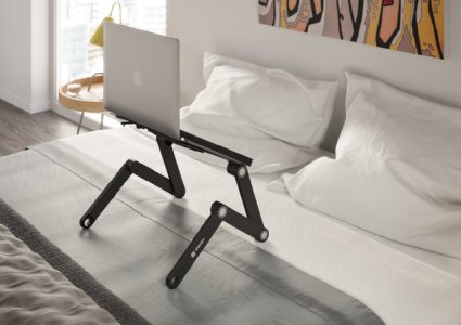 Pwr  Portable Adjustable Aluminum Laptop Desk-Stand-Table Vented Mount-Notebook-Macbook-Light Weight Mobile Ergonomic Folding TV Bed Recliner Lap Tray Standing Up/Sitting-Black