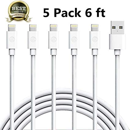 iPhone Charger,Atill Lightning Cable 5Pack 6FT iPhone Charging Cable Cord Compatible with iPhone X 8 8Plus 7 7Plus 6s 6sPlus 6 6Plus SE 5 5s 5c iPad iPod & More (white)