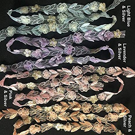 Lace Trim Puff Organza Flower Embroidered Sheer Organza, 1" Wide, 3 Yards, Choose Color, Multi-Use Garments Costume Decoration Scrapbooks Invitations Gowns, Lavander