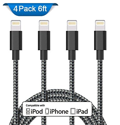 DEEPCOMP iPhone Charger, 4Pack 6FT Extra Long Charging Cord - Sync & Charging Cord for iPhone 7 Plus 6S Plus 6 Plus SE 5S 5C 5, iPad 2 3 4 Mini Air Pro, iPod(Black&White)