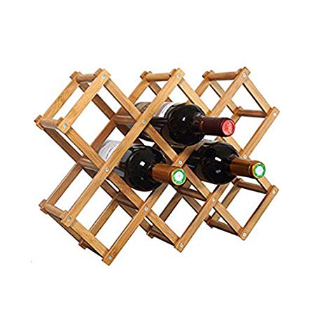 Foldable Wooden Wine Bottle Holder - Natural Wine Shelves - 10 Wine Bottle Storage Slots, Wine Rack (10 Bottle Slots)