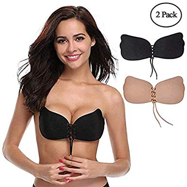 Acexy Invisible Self Adhesive Reusable Bra Strapless Reusable Padded Invisible Push up Bras Beige Black