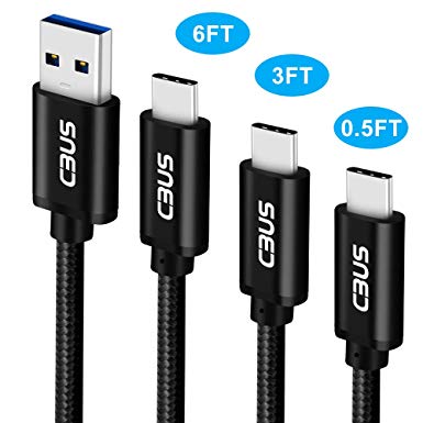 [3-Pack Black] CBUS 3A Heavy-Duty Braided USB-C 3.1 to USB-A 3.0 Fast Charger Cable (0.5ft/3ft/6ft) for Moto G7/G7 Power, G6, Z3, Galaxy S10/S10e/S9/S8, LG G8/G7/V50/V40/V35 ThinQ, Stylo 4, OnePlus