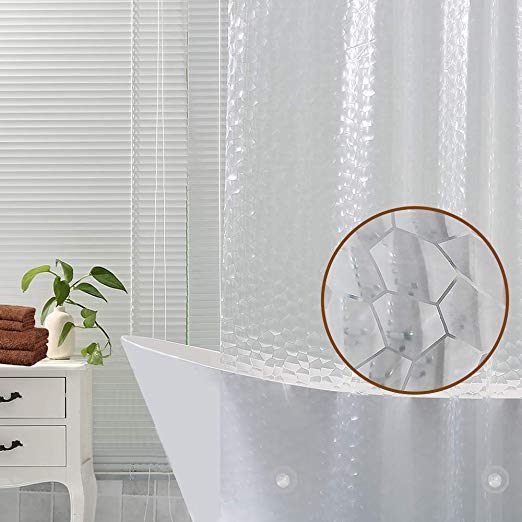 Dekun Shower Curtain Liner Water Repellent, 8G 3D Watercube EVA Bath Curtain Liner Stall with No Chemical Smell, No Odor, Chlorine Free, 3 Heavy Duty Clear Stones, 72x72 inch, Clear