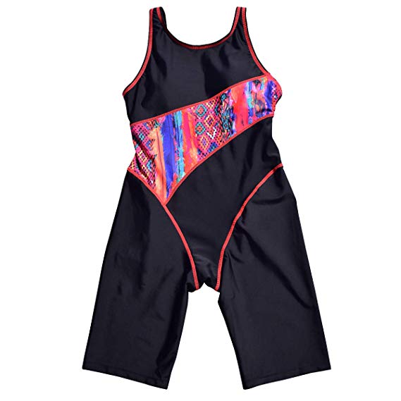 SherryDC Girls' Splice Athletic Competitive Full Knee Length One Piece Swimsuit Swimwear Legsuit (5-14 Years)
