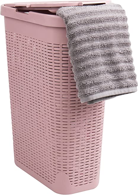 Mind Reader Laundry Basket with Cutout Handles, Washing Bin, Dirty Clothes Storage, Bathroom, Bedroom, Closet, Pink 40 Liter Hamper, 40HAMP-PNK