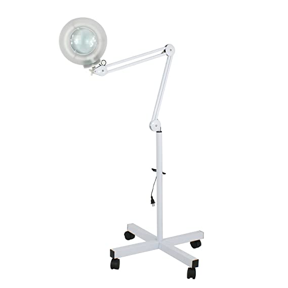 ZENY LED Floor Lamp with Magnifying Glass and Light Magnifier Light with Stand Adjustable Swivel Arm for Facial Care, Reading Crafting Sewing Esthetician Light