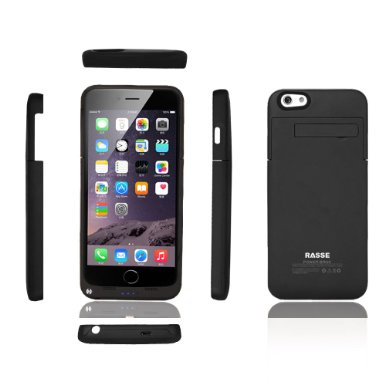 iPhone 6 Plus Battery Case, Rasse® Ultra Slim 4800mAh External Battery Charger Case Power Bank Powerstation Juice Pack For Apple iPhone 6 Plus 5.5" 5.5 Inch With Kickstand - Retail Packaging - Lightning Connector Output, 3.5mm Audio Jack Earpod Earphone Input (Black)