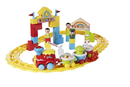 MeeYum Electric Railway Train Set Baby, Kids, Toddler Assembly Includes Tracks, Trains, Blocks, Bridge, and Little People with Colorful Lights, Electronic Train Function and Realistic Sound Choo-Choo